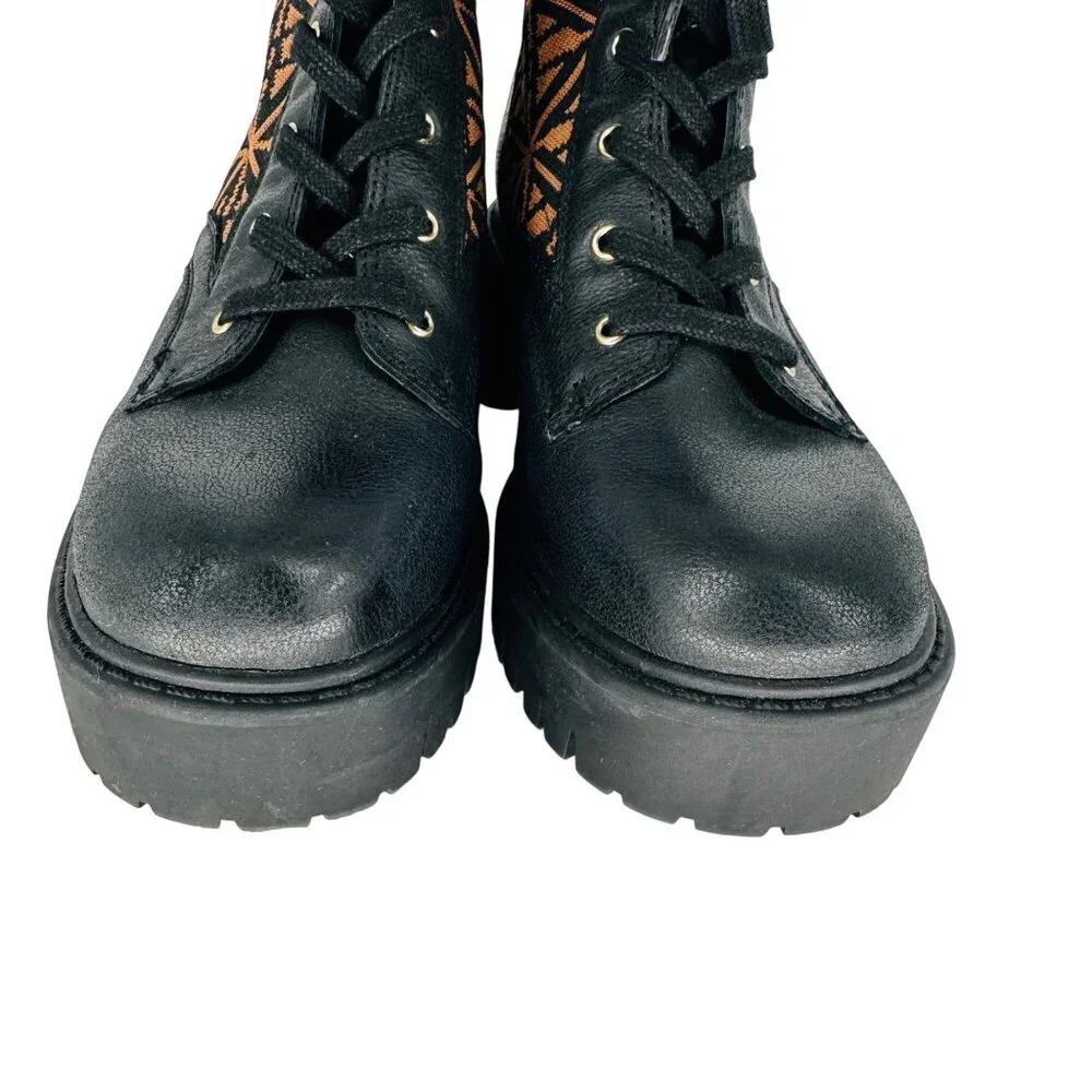 Antonio Melani Womens Black Brown Dempsey Leather Fabric Lace Up Combat Boots 6M - Picture 8 of 11